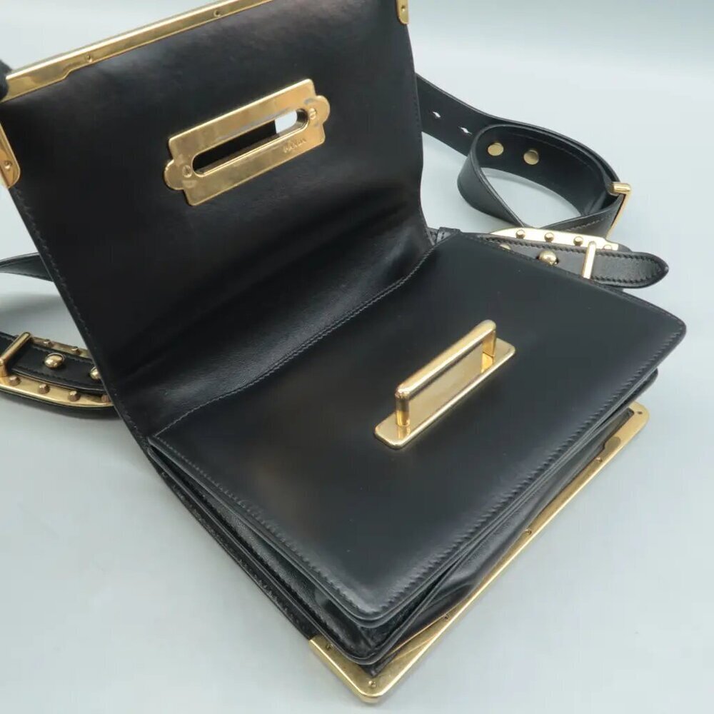 100% Authentic Prada Cahier Black Leather Shoulder Bag 1008-082224 - Picture 7 of 12
